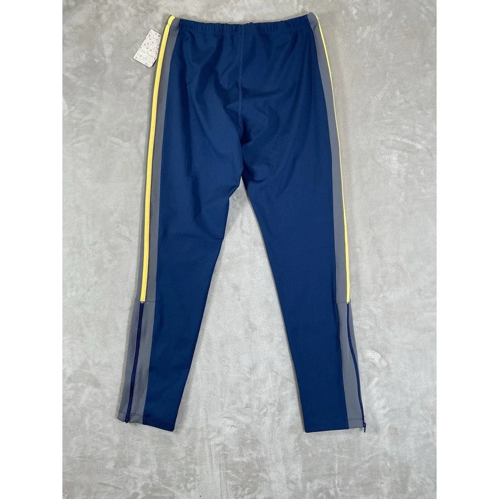 Free People Pants L Movement Blue Yellow Striped PullOn Ankle Zip Athletic NEW